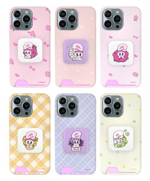 아이폰 토끼 블루밍 플라워 언더 카드 케이스 + 미러 톡 세트