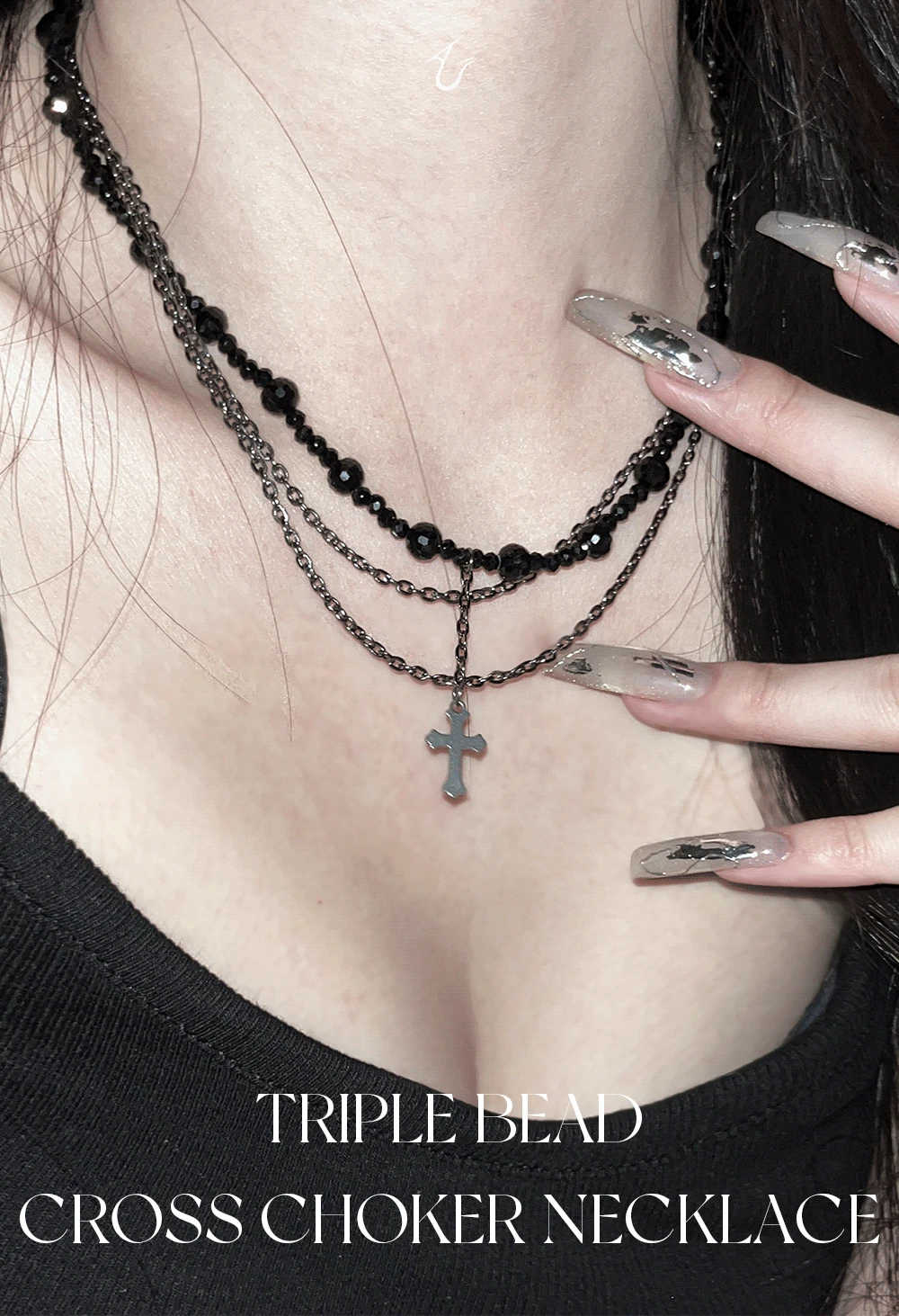 triple bead cross choker necklace