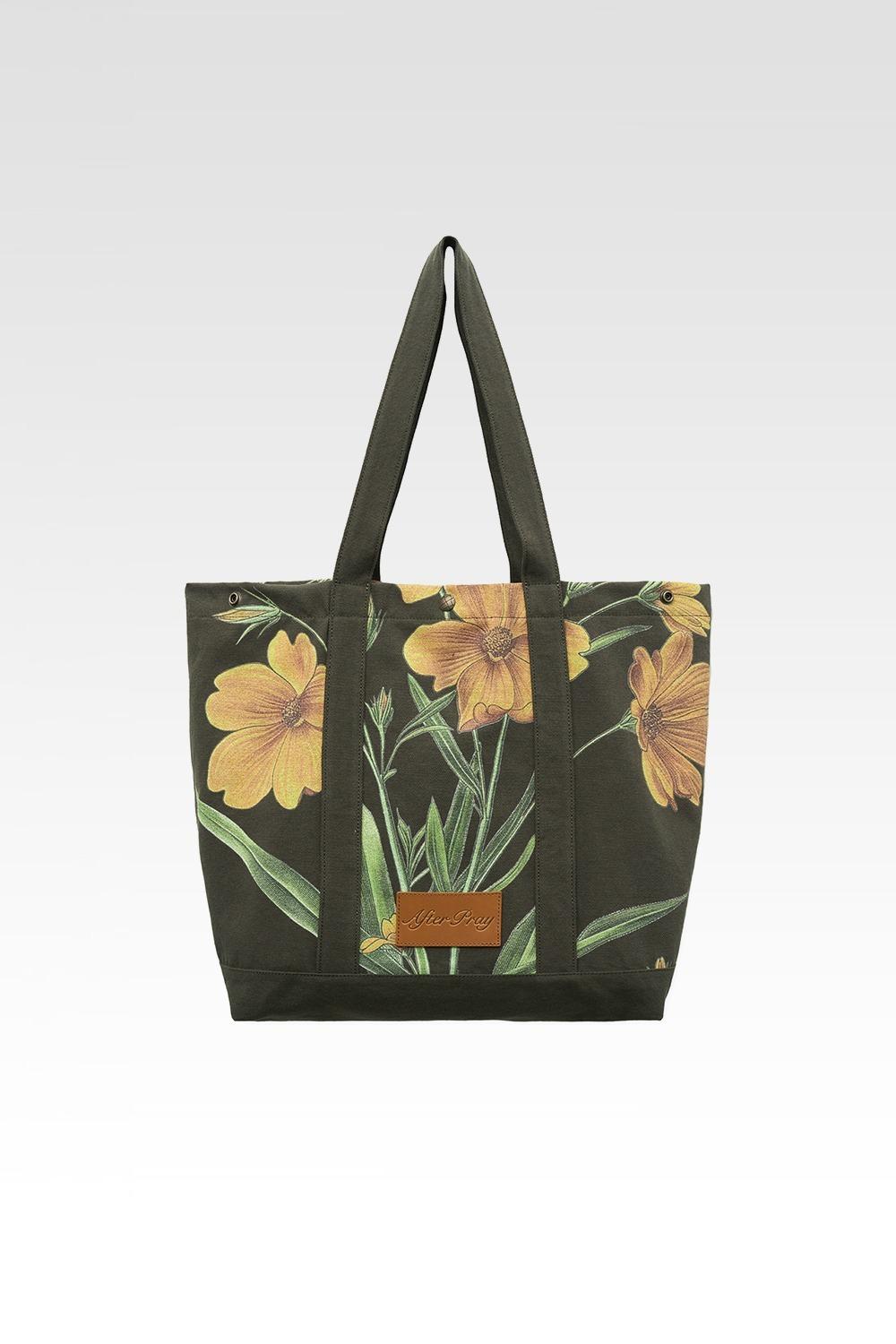 풀 프린트 플로라 토트백 카키