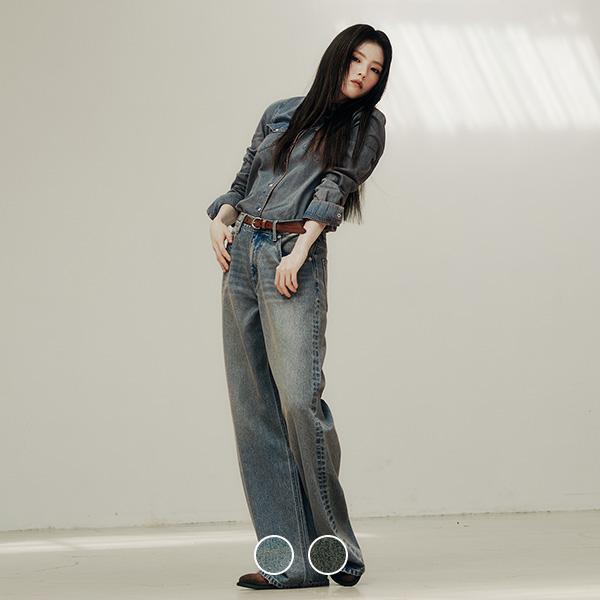 지오다노 [한소희착용] 루즈핏 와이드 데님 팬츠 414935