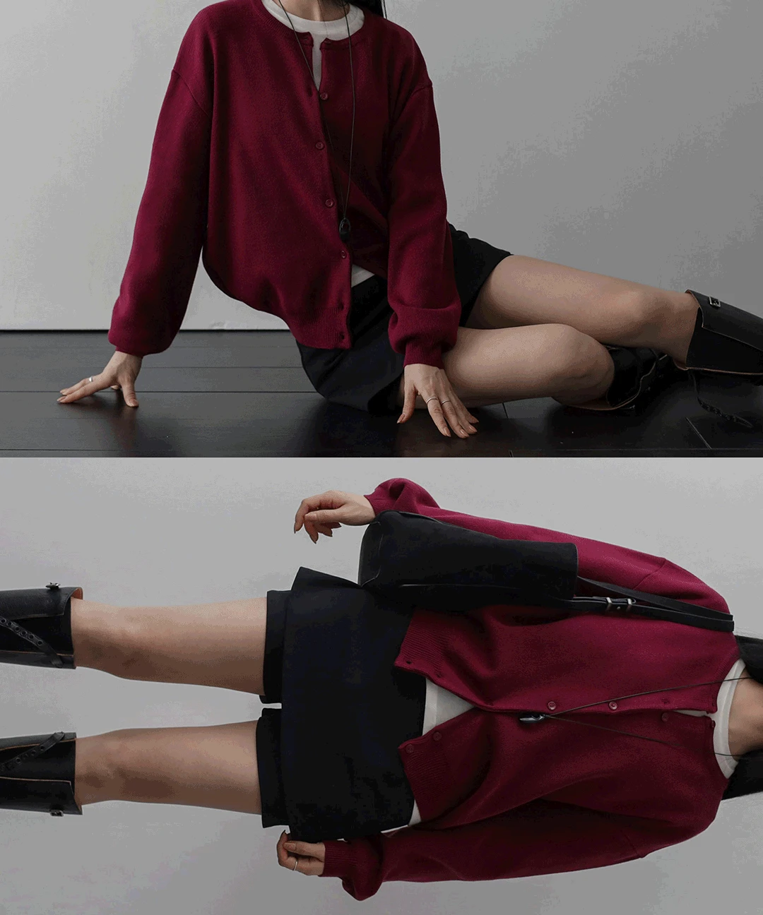 파스텔 루즈 라운드 가디건