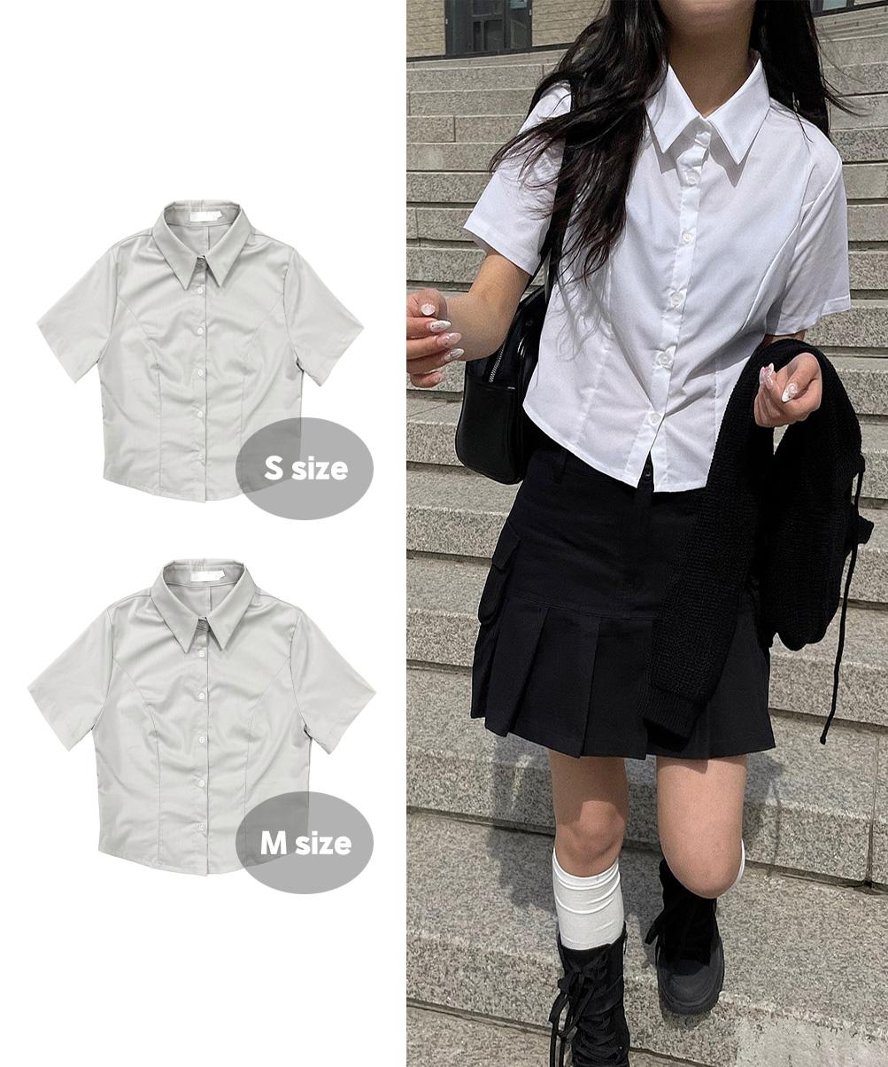 [2size]코니 반팔 크롭 스판 셔츠