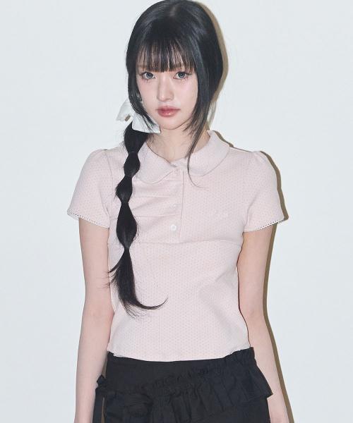 도트 핀턱 카라 티 핑크