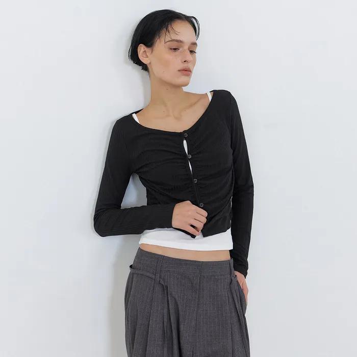 [set] Shirring Cardigan Set, Black