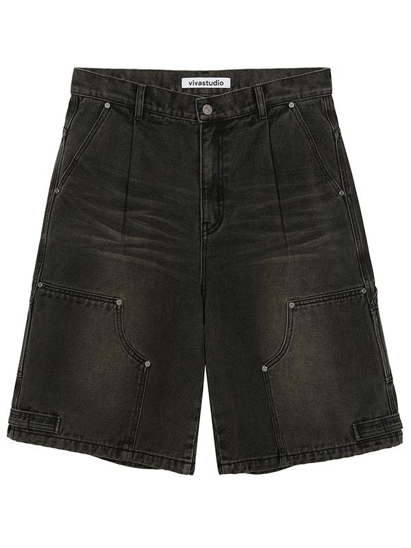 ONE TUCK CARPENTER DENIM BERMUDA PANTS [BLACK]