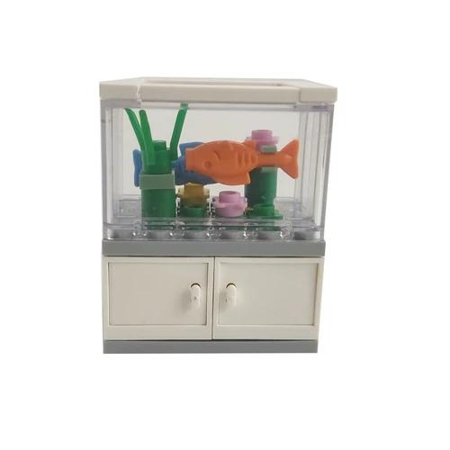 도시 가구 물고기 탱크 교육 빌딩 블록 어린이위한 장난감 MOC 벽돌 아이 선물 장난감 아기 블록