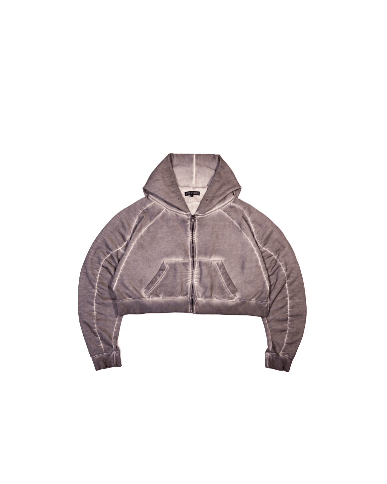 'FEEL\' CURVED CROP HOOD ZIP-UP RED BROWN