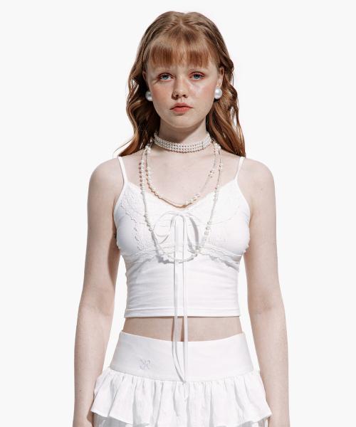 레이스 슬리브리스 티셔츠 화이트