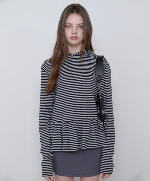 RUFFLE HOODIE [STRIPE]