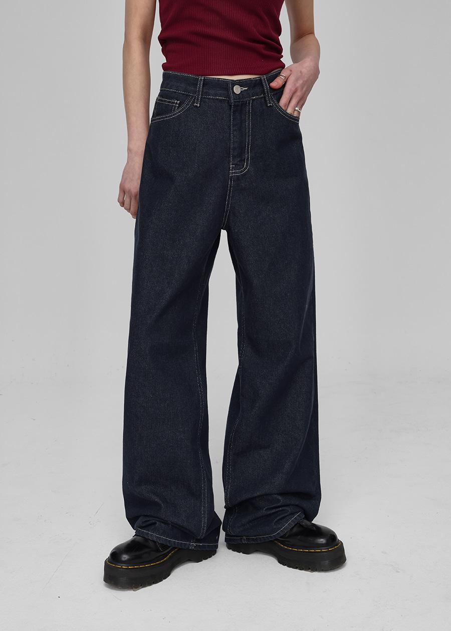 블랙업 [MADE] 빌링스 논페이드 와이드 데님팬츠