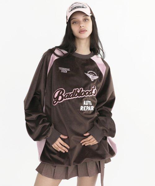 빈티지 오토 리페어 샵 벨벳 롱슬리브 - 마젠타