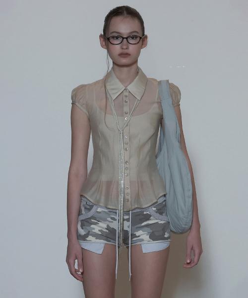Sheer Pleated Hem Blouse Raw