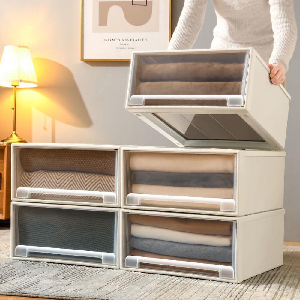 리빙박스 옷장수납함 플라스틱 슬라이딩 투명 다용도 서랍 팬트리 옷장정리 수납함