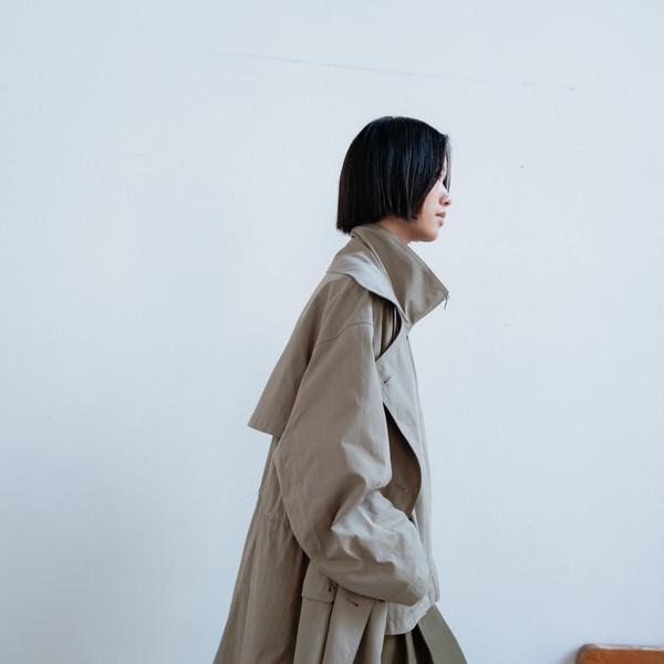 Inner shell cotton trench coat (khaki beige / dark navy) [Shipping from September 8th]