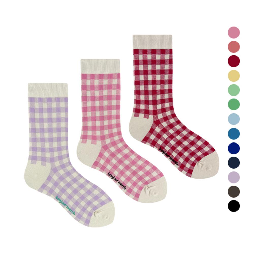 봉주르마치 양말 체크양말 디자인양말 패션양말 Bonjour march check socks