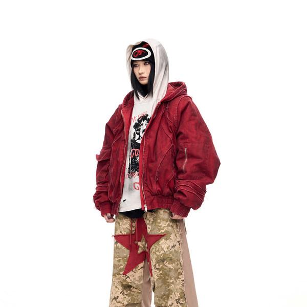 double waist camouflage raw edge stitching wide leg scimitar pants