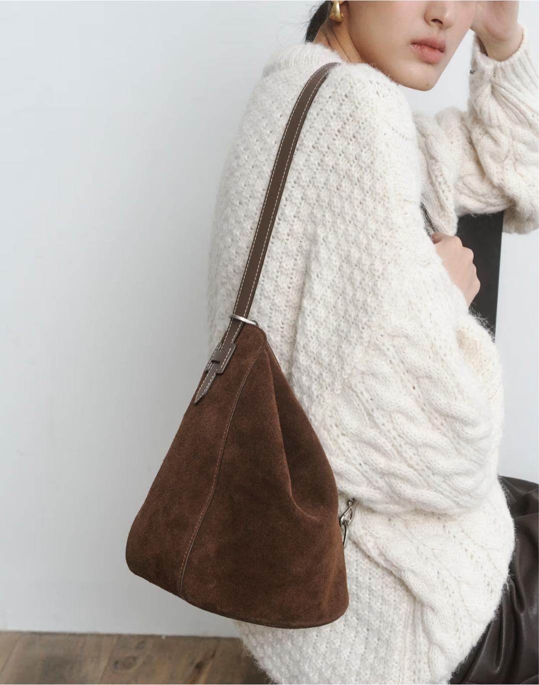 [H-EDGE][완판 4차 재입고][소량재고]엣지백 시그니처 H 브라운 스웨이드 숄더 M