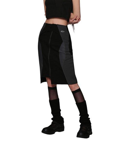 UNBALANCED MIDI SKIRT - BLACK