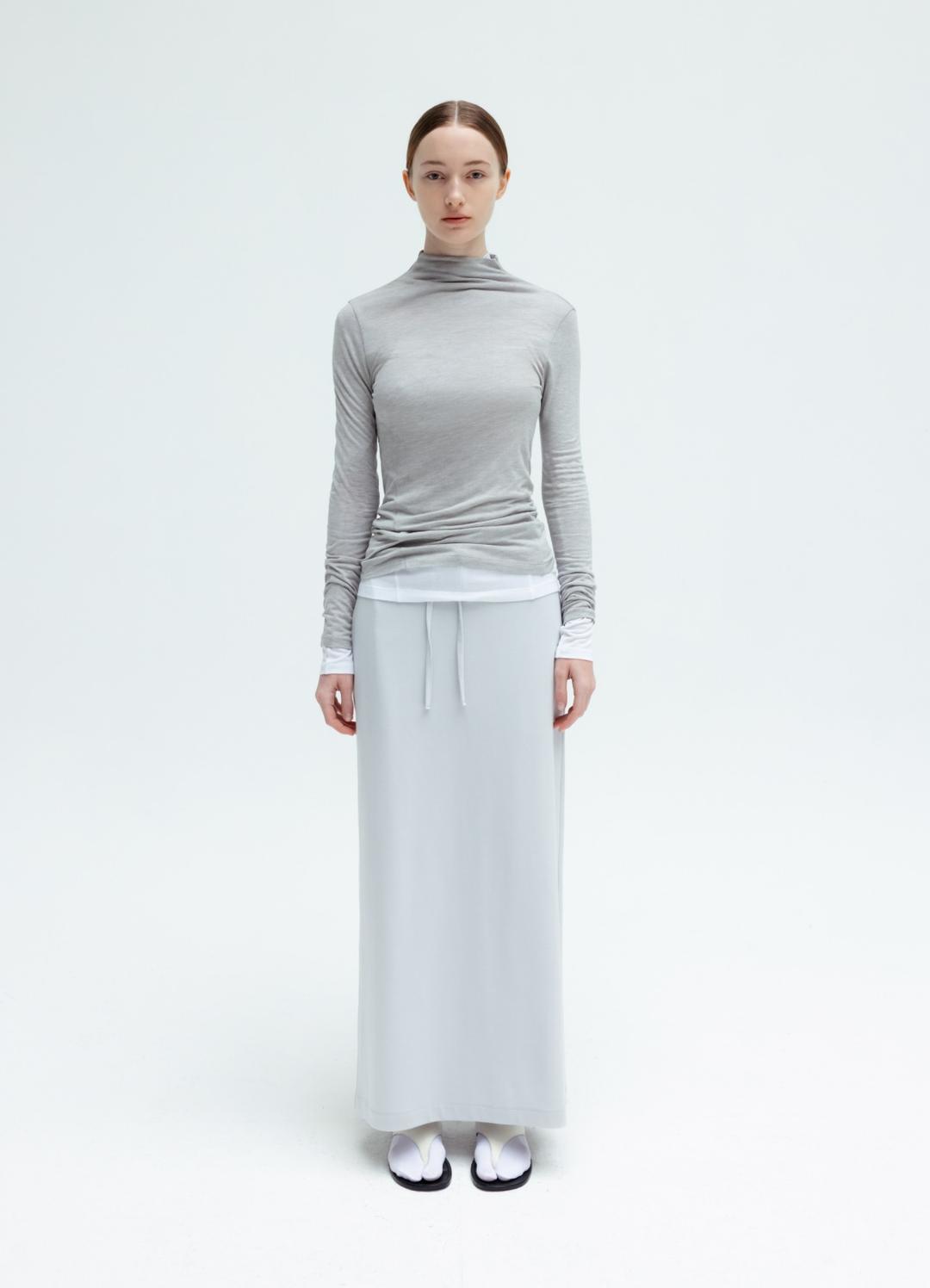 [2nd] Drawstring Maxi Skirt / Light Gray