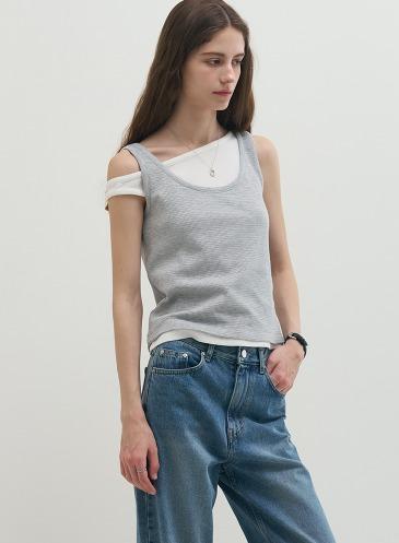 BACK OPEN BOAT-NECK SLEEVELESS TOP [M.GREY]