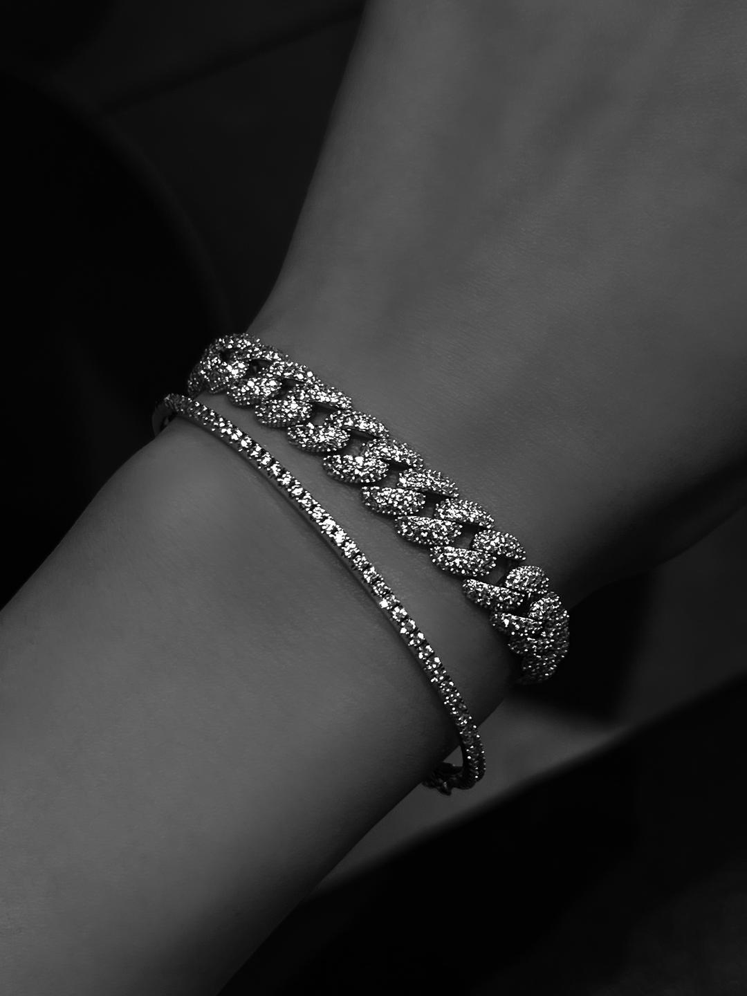 [925 Silver] Diamond Pave Chain Bracelet