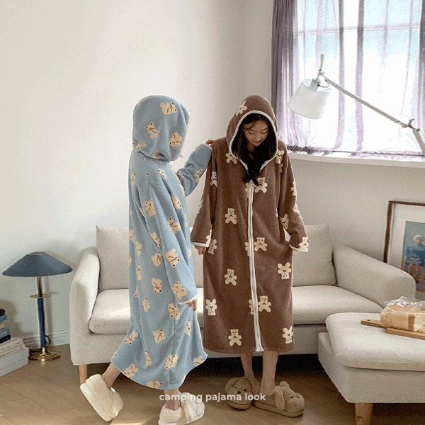 [MINA MADE] ⛺️ 캠핑 파자마 수면잠옷 후드집업원피스