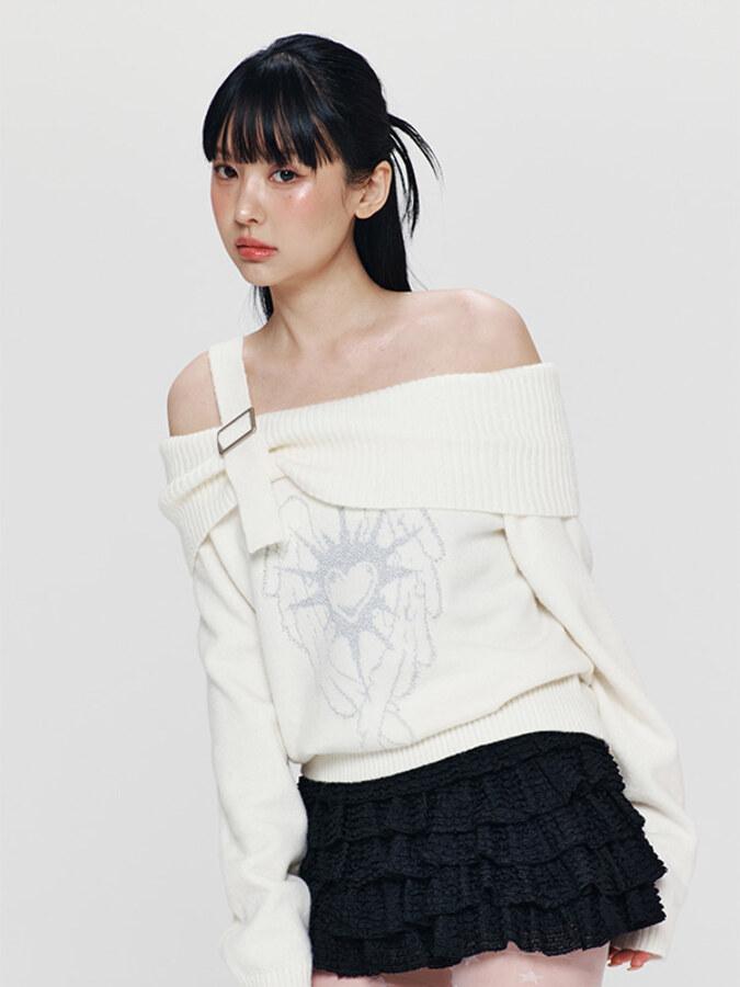 키르시 X 피투 오프숄더 니트 [화이트]