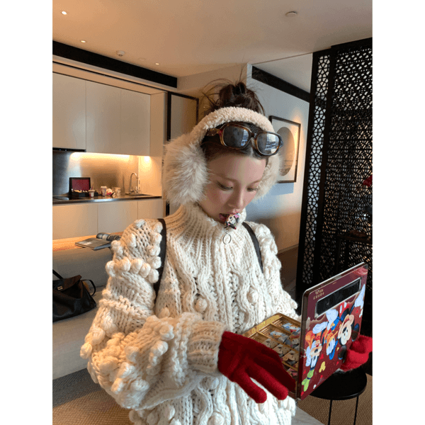 DULA Hokkaido Weaving Wool Needle Knit Sweater Jacket