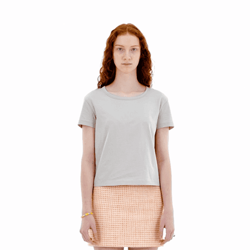 컬러 스티치 스쿱넥 크롭 티 (LIGHT GRAY)