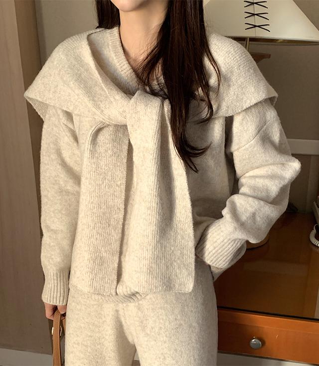 삐뽕언니 [3가지SET]모스크 숄니트 팬츠세트(2color) [숄가디건 세일러 브이넥 시보리 밴딩 와이드 울 투피스 쓰리피스 원피스 코지]