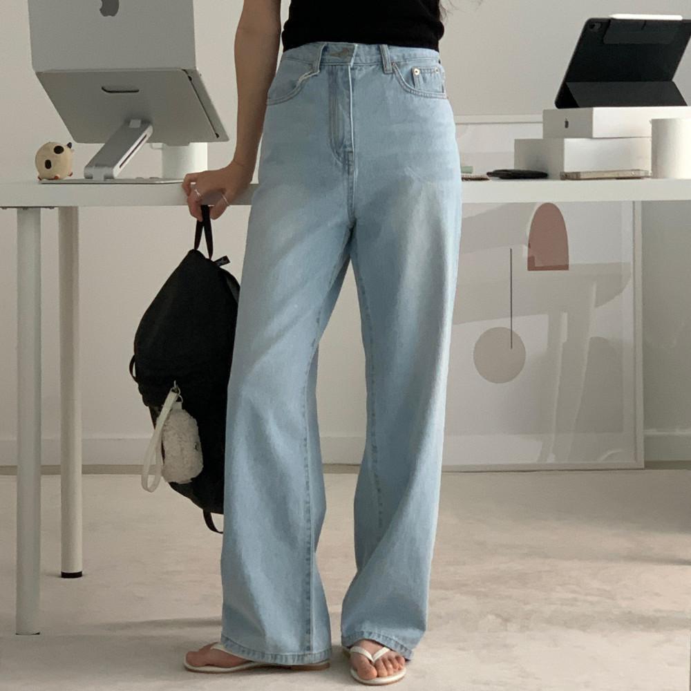 [(3단기장) 여름 워싱 연청 세미와이드 데님] 키작은여자 키작녀 청바지