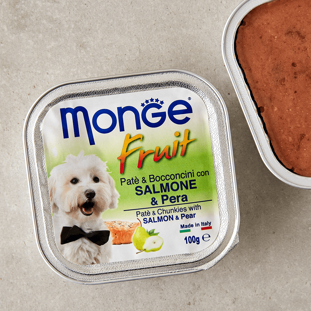 몬지 독 후르츠 파테&청키 연어&배 캔 100g