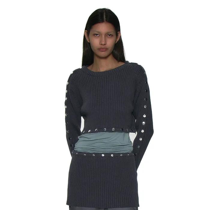 2WAY TRANSFORM RIBBED KNIT CREWNECK_CHARCOAL