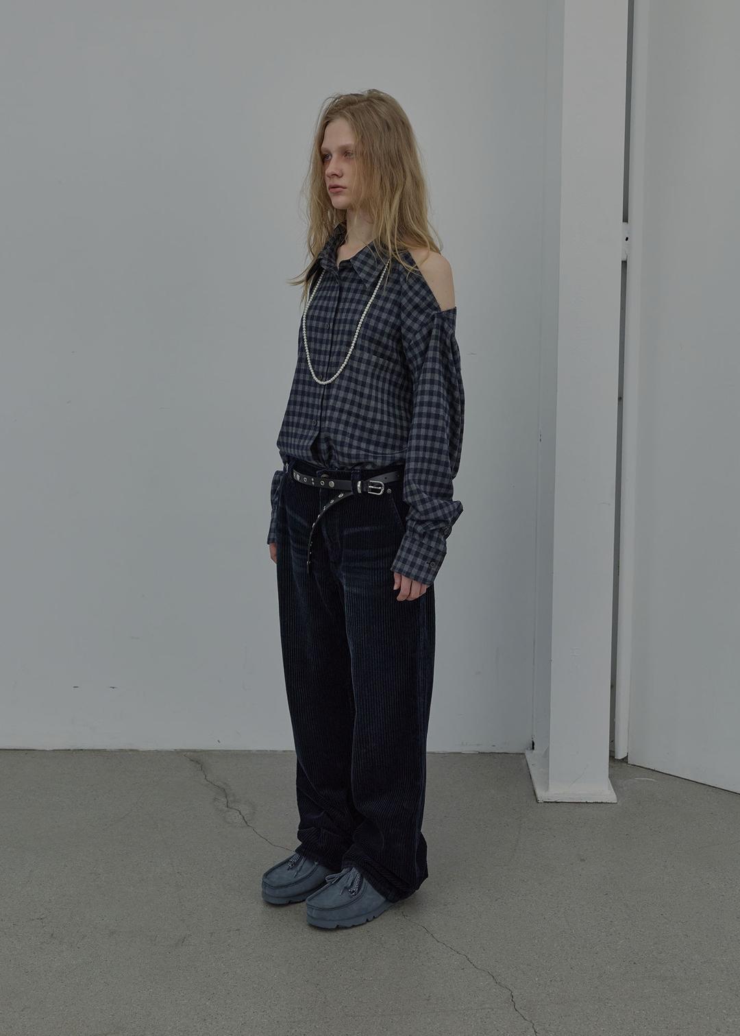 [2nd REORDER] CHECKED HALTERNECK SHIRT (NAVY)