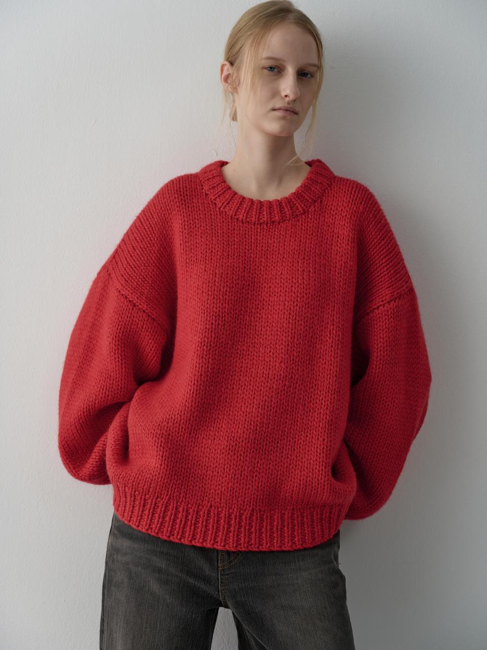 핸드메이드 라운드넥 니트_red