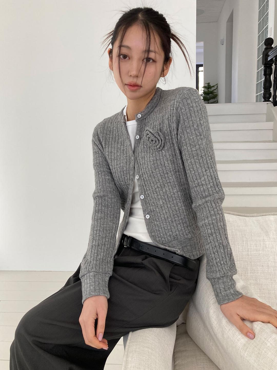 플라워 코사지 니트 가디건 (3color)