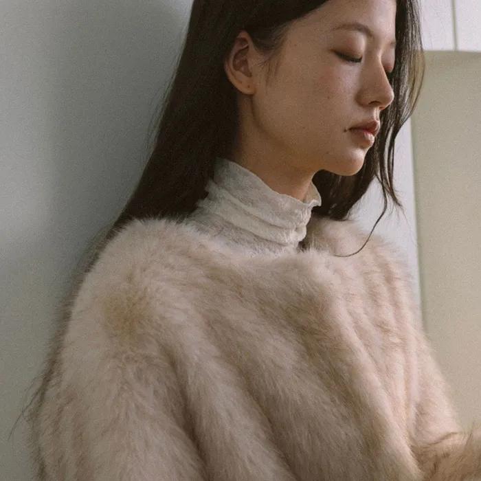 Fur Jacket & Muffler (Beige)