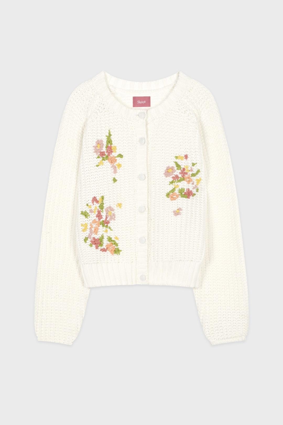 Flower Hand Embroidered Cardigan (Cream)