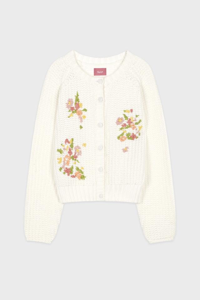 Flower Hand Embroidered Cardigan (Cream)