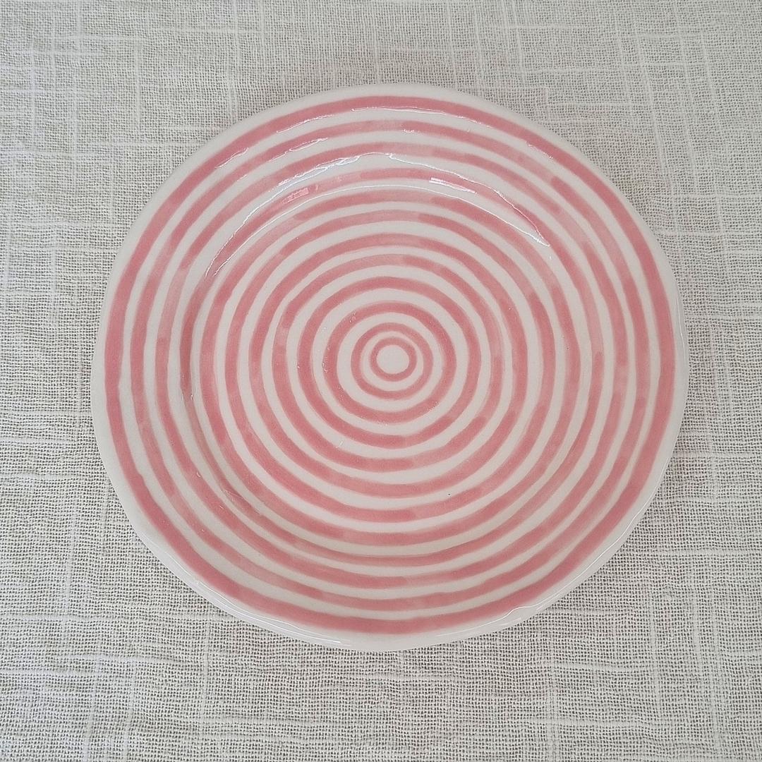 핑크 스트라이프 빵접시