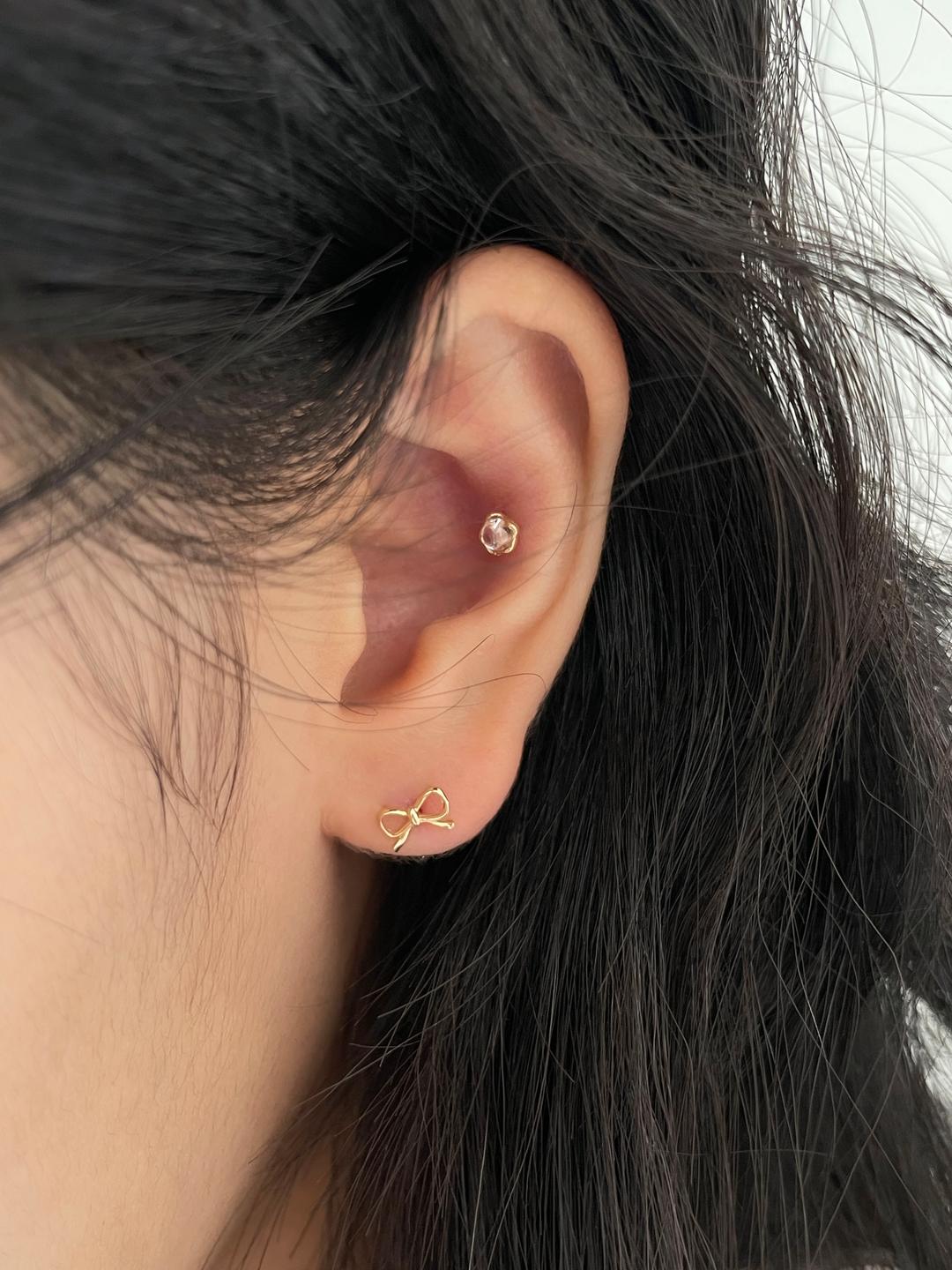 [14k gold] 피케 리본 귀걸이 (2 color)