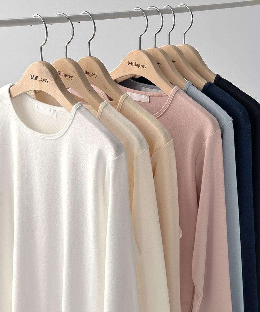 밀라그레이 기모 티셔츠 이너 기본 무지 긴팔 모달 롱슬리브