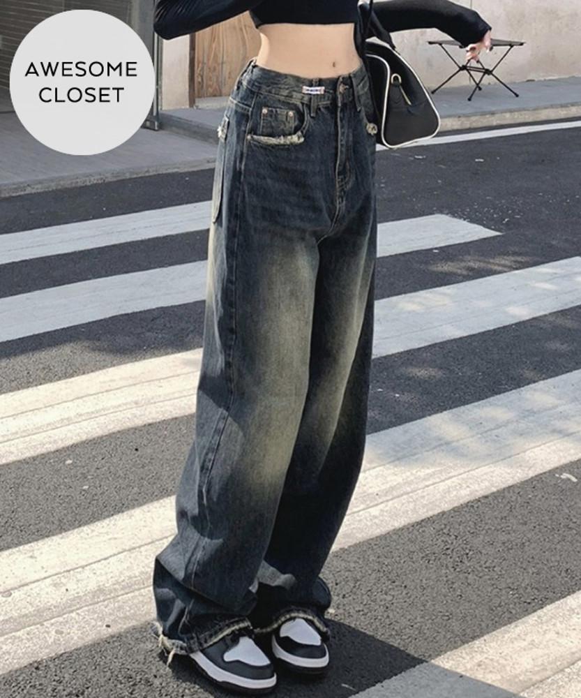 탈리 빈티지 워싱 데님 와이드팬츠