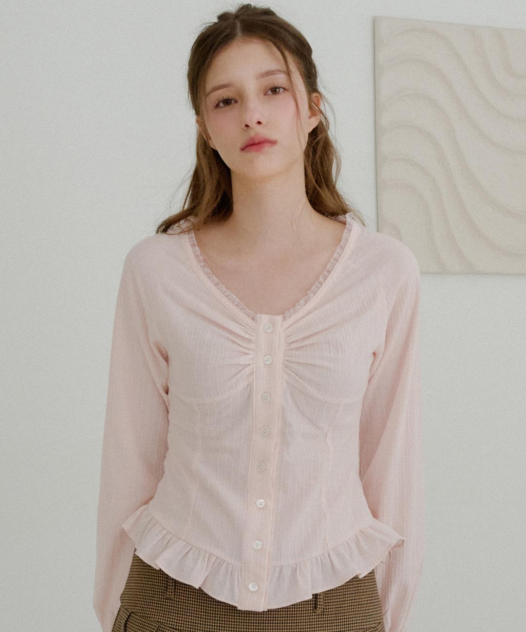 [ Pre-order Coming soon 08.18 11:00am ] Lazy Frill Shirring Blouse ( Pink )