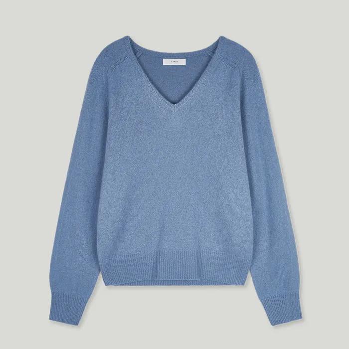 V-neck raccon knitwear_blue grey