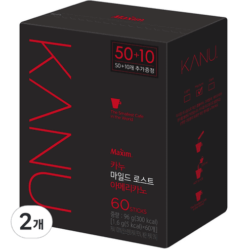 카누 마일드 로스트 아메리카노 원두커피믹스, 1.6g, 60개입, 2개 - 원두커피믹스 | 쿠팡