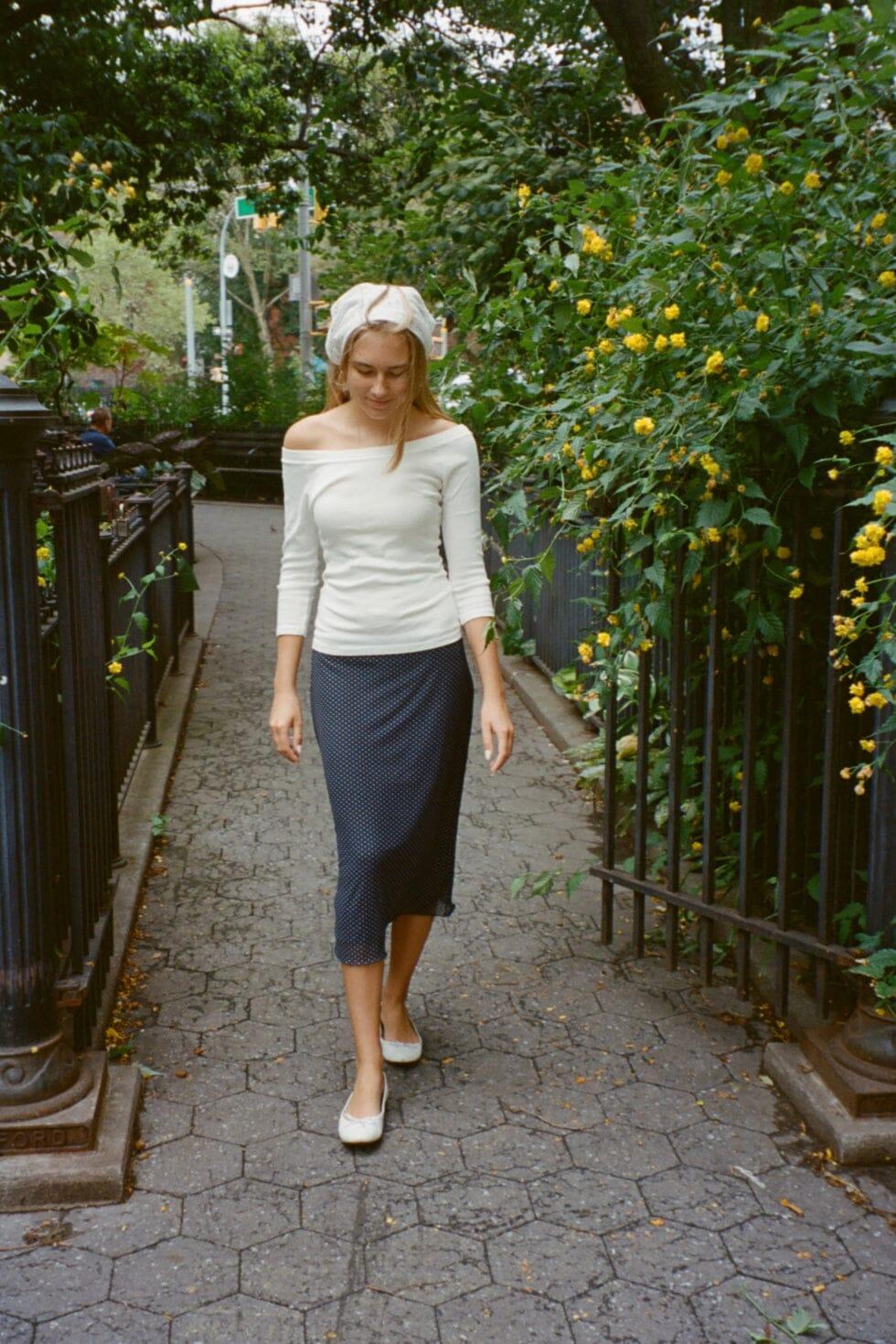 Sephira Polka Dots Midi Skirt - Navy Blue with White Polka Dots / XS/S