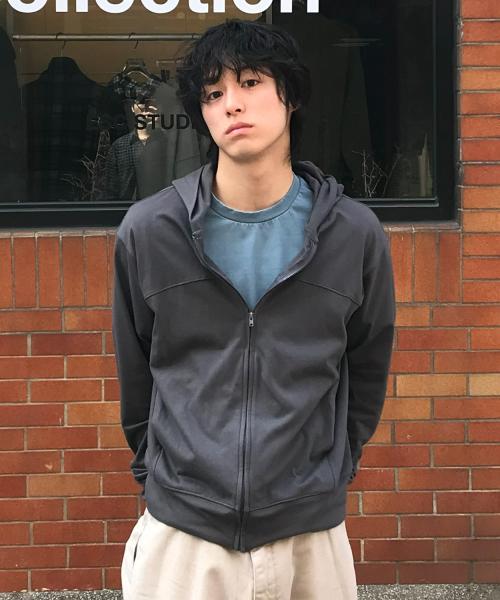 슬림핏 라이트 후드 집업 [차콜]