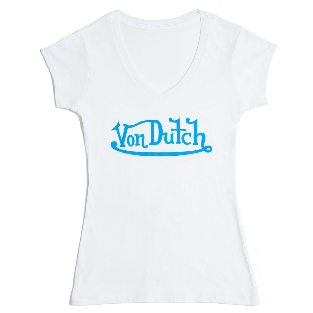 Von Dutch Originals Blue on White V Neck - XS