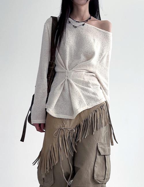 로웨어 two way wrap button knit